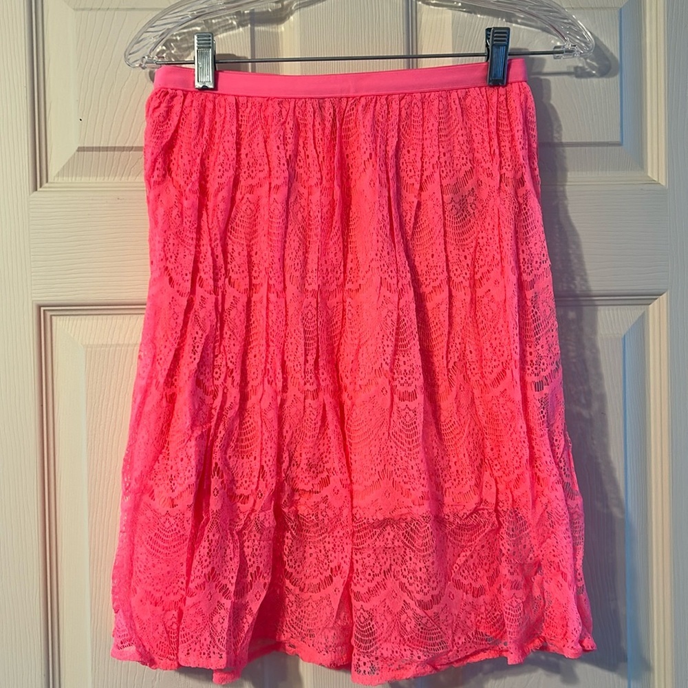 Forever 21 Neon Coral Lace Boho Skirt Small